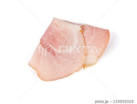 Baked Pork Slices Isolated, Roasted Sliced Loin, Tenderloin Ham Pieces, Boiled Meat Fillet Cuts Baked Pork Slices Isolated, Roasted Sliced Loin, Tenderloin Ham Pieces, Boiled Meat Fillet Cuts 133050329