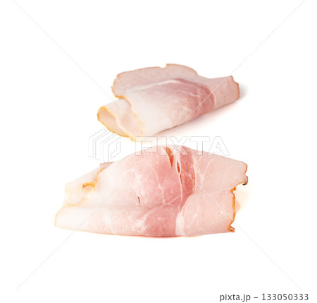 Baked Pork Slices Isolated, Roasted Sliced Loin, Tenderloin Ham Pieces, Boiled Meat Fillet Cuts 133050333