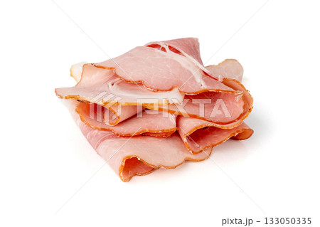 Baked Pork Slices Isolated, Roasted Sliced Loin, Tenderloin Ham Pieces, Boiled Meat Fillet Cuts 133050335