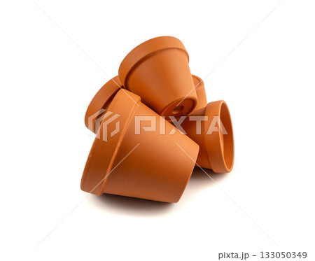 Empty terracotta flower pots, clay garden vase, brown ceramic plant container, garden pottery earthenware Empty terracotta flower pots, clay garden vase, brown ceramic plant container, garden pottery earthenware 133050349