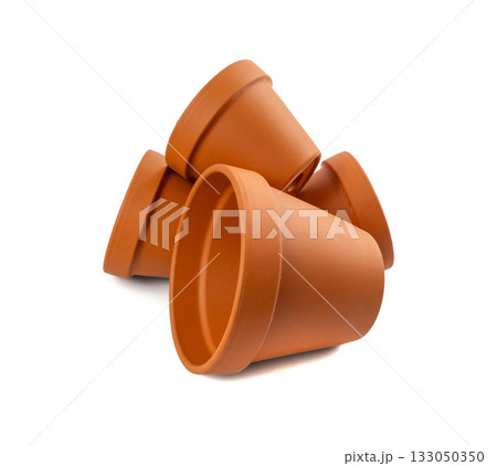 Empty terracotta flower pots, clay garden vase, brown ceramic plant container, garden pottery earthenware Empty terracotta flower pots, clay garden vase, brown ceramic plant container, garden pottery earthenware 133050350