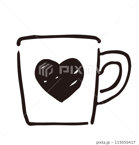 可愛いハートのマグカップの線画イラスト 133050417