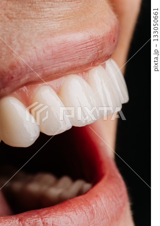 Macro view of clean molars, gums and oral cavity, dental health concept 133050661