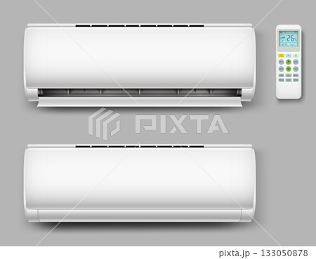 Air conditioner set with remote control. Air conditioning off and on regime for home. 133050878