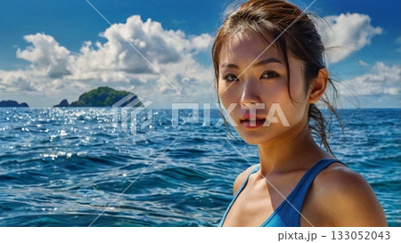 透き通る青い海で輝くようにマリンスポーツを楽しむ幻想的な瞬間 透き通る青い海で輝くようにマリンスポーツを楽しむ幻想的な瞬間 133052043