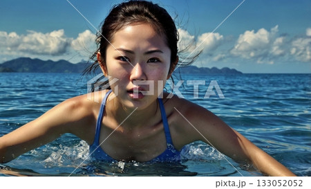 透き通る青い海で輝くようにマリンスポーツを楽しむ幻想的な瞬間 133052052