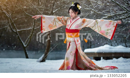 雪の中で舞う伝統美 ― 幻想と力強さを融合したデジタルアート 雪の中で舞う伝統美 ― 幻想と力強さを融合したデジタルアート 133052205