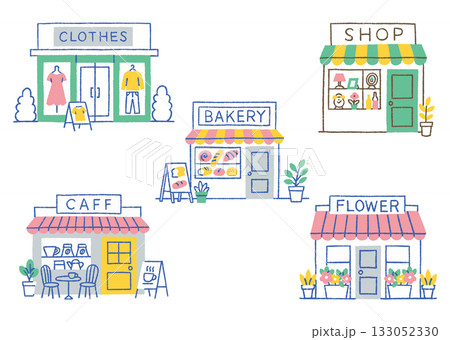 おしゃれな商店街のイラストセット_色 133052330
