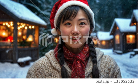 クリスマス直前のサンタたちが織りなす北欧の幻想的冬景色 133052532