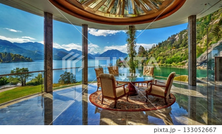 光あふれる湖畔の大豪邸、夢のパノラマビューを楽しむ贅沢空間 133052667