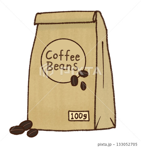 手描きクラフト袋のコーヒー豆イラスト 手描きクラフト袋のコーヒー豆イラスト 133052705