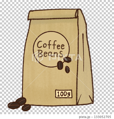 手描きクラフト袋のコーヒー豆イラスト 手描きクラフト袋のコーヒー豆イラスト 133052705