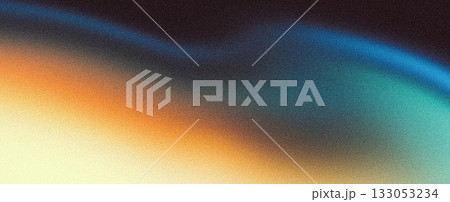 Grainy noisy abstract poster background, dark blue orange yellow color wave black backdrop vibrant header banner design 133053234