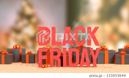 The Luxury Black Gift Boxes with Orange Ribbon 3d rendering. 133053649