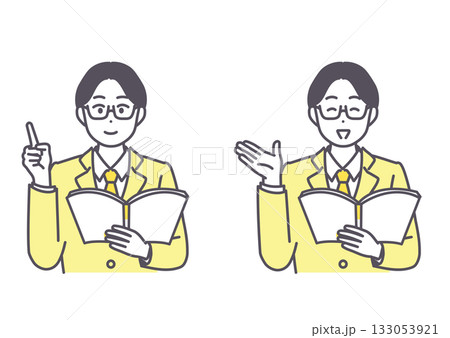 ビジネス男性が説明、解説しているイラスト素材 ビジネス男性が説明、解説しているイラスト素材 133053921