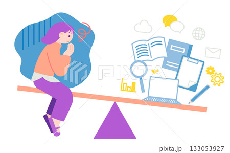 仕事量が増えてワークライフバランスの崩れに悩む女性 133053927