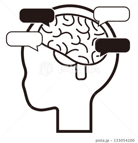 脳内で多くの思考が発せられるモノクロアイコンイラスト 133054200