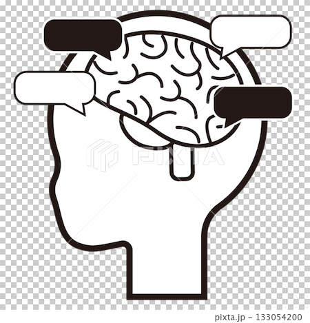脳内で多くの思考が発せられるモノクロアイコンイラスト 133054200