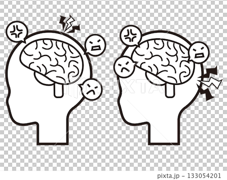 脳がイライラや不満でいっぱいのモノクロアイコンイラスト二つ 133054201