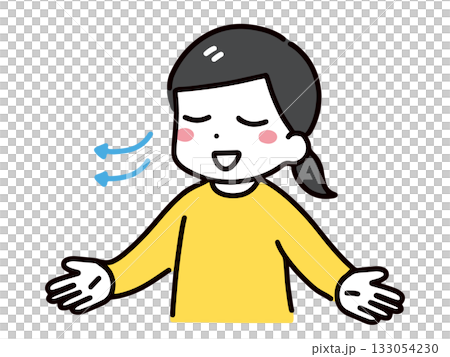 A young woman in casual clothes exhaling with her eyes closed (upper body) A young woman in casual clothes exhaling with her eyes closed (upper body) 133054230