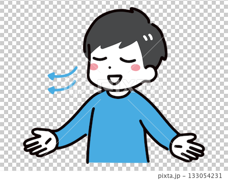 A young man in plain clothes exhaling with his eyes closed (upper body) A young man in plain clothes exhaling with his eyes closed (upper body) 133054231