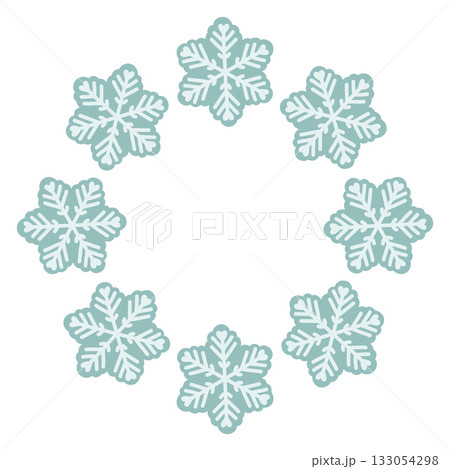 Vector illustration of cute snowflakes arranged in a circular frame. Winter holiday design, Christmas decoration, snowflake wreath, isolated on white background, perfect for greeting cards and prints Vector illustration of cute snowflakes arranged in a circular frame. Winter holiday design, Christmas decoration, snowflake wreath, isolated on white background, perfect for greeting cards and prints 133054298