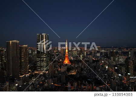 東京シティビューから見た東京タワーと都心の夜景　11月港区2054通常色・東京タワー・東京シティビュ 133054303