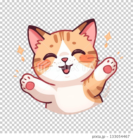 一幅流行插畫，描繪了一隻貓高興地舉起雙臂。 133054467