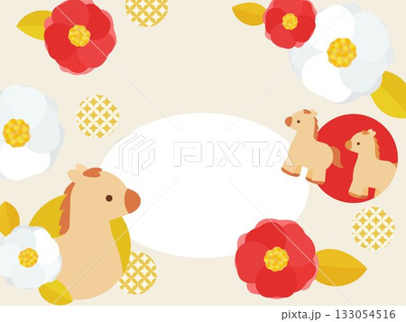 華やかでかわいい椿と馬の背景イラスト 133054516