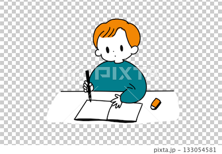 Illustration of a boy studying at a desk 133054581