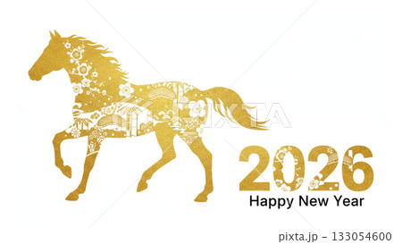 金の和柄馬が駆ける2026年賀状　華やかで伝統美を感じる新年デザイン 133054600