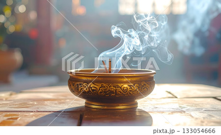 煙が立つお香をたく風景 煙が立つお香をたく風景 133054666