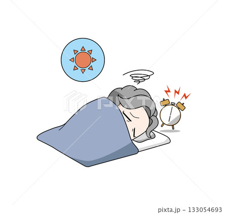寝起きが悪い高齢女性のイラスト 寝起きが悪い高齢女性のイラスト 133054693