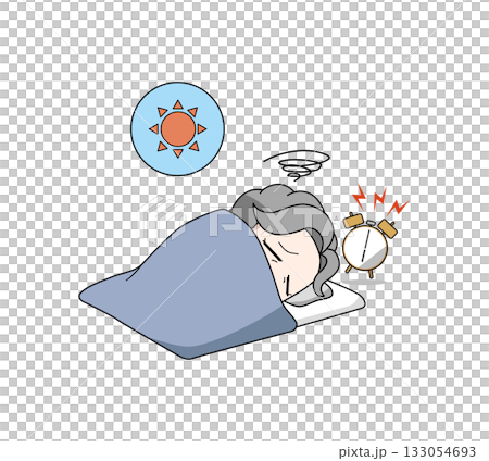 寝起きが悪い高齢女性のイラスト 寝起きが悪い高齢女性のイラスト 133054693