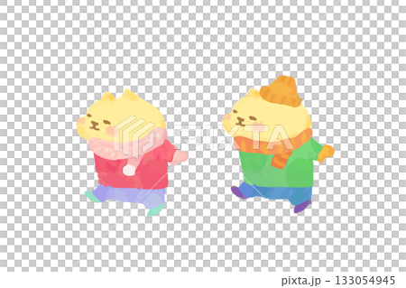 可愛的貓咪享受冬日漫步的水彩插畫 133054945