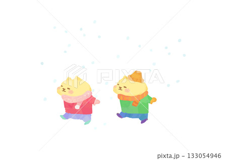冬の散歩を楽しむかわいい猫　水彩イラスト素材 133054946