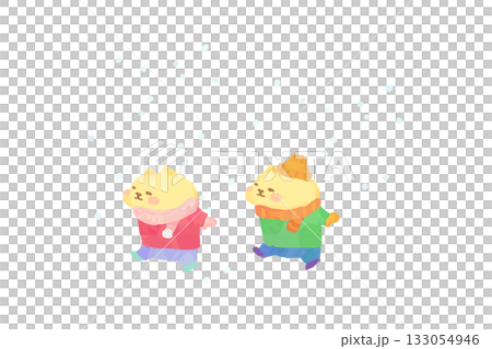 冬の散歩を楽しむかわいい猫　水彩イラスト素材 133054946