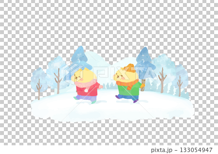 Cute cat enjoying the winter snow scenery watercolor illustration Cute cat enjoying the winter snow scenery watercolor illustration 133054947
