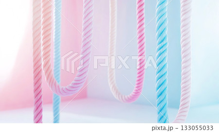 垂れ下がる水色とピンク色のロープのクローズアップ 垂れ下がる水色とピンク色のロープのクローズアップ 133055033