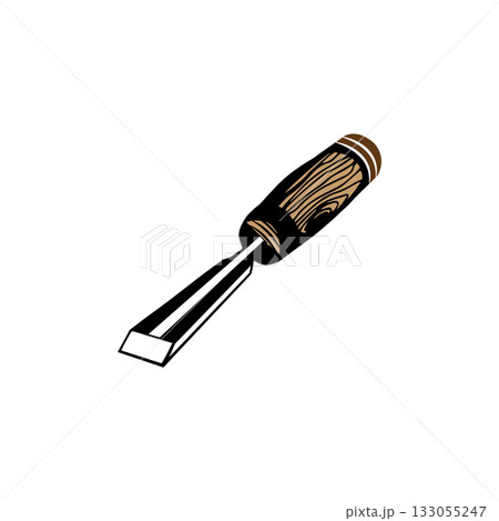 Woodworking chisel with a wooden handle isolated cartoon vector illustration 133055247
