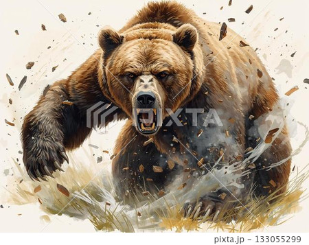こちらに向かって走って来る躍動感のある熊のイラスト 133055299