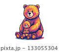 ポップでかわいい母熊と小熊の白い背景のイラスト 133055304