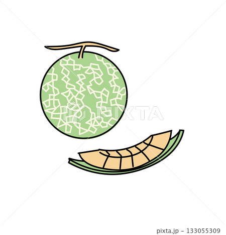 イラスト素材: メロンと果肉スライスのシンプルイラスト 133055309