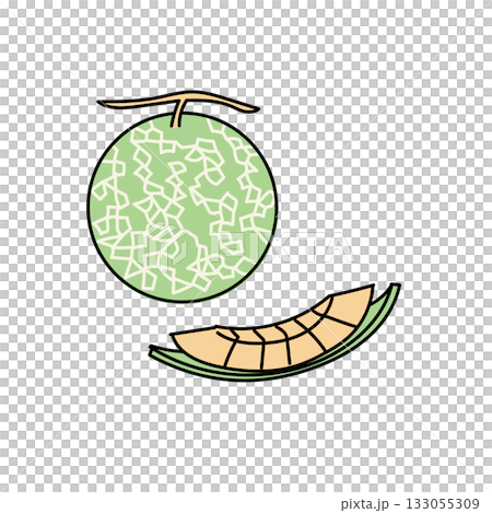 イラスト素材: メロンと果肉スライスのシンプルイラスト 133055309