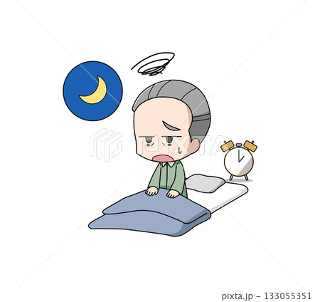 夜中に目が覚める高齢男性のイラスト 133055351