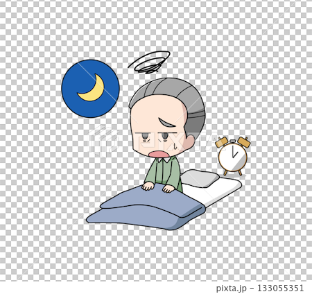 夜中に目が覚める高齢男性のイラスト 133055351