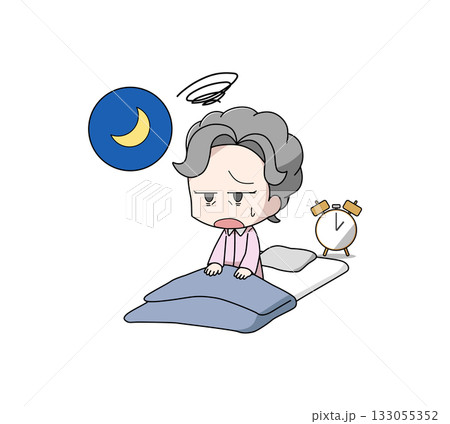 夜中に目が覚める高齢女性のイラスト 133055352