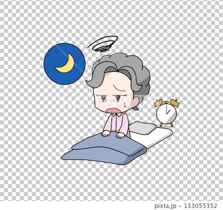 夜中に目が覚める高齢女性のイラスト 133055352