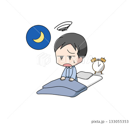 夜中に目が覚める男性のイラスト 夜中に目が覚める男性のイラスト 133055353