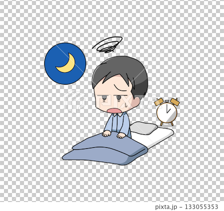 夜中に目が覚める男性のイラスト 夜中に目が覚める男性のイラスト 133055353